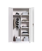 Aobabo Metal Storage Cabinet with 3 Adjustable Shelves and 1 Cloth Rail, White