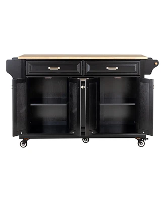 Kitchen Island with Wooden Top and Spacious Storage Options
