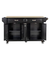 Kitchen Island with Wooden Top and Spacious Storage Options