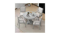 Retro 5-Piece Dining Set with Extendable Round Table and 4 Chairs