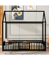 House Bed with Fence and Door for Kids' Room, Playful and Safe Design