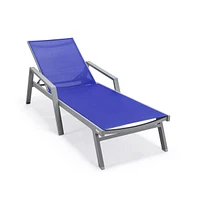 Marlin Patio Chaise Lounge Chair With Armrests in Grey Aluminum Frame