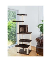 GleePet GP78680723 66-Inch Real Wood Cat Tree In Coffee Brown With Four Levels, Two Perches, Condo