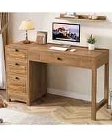 Tribesigns Farmhouse Computer Desk with 4 Drawers, 55.11-Inch Home Office Desk with File Storage Drawers, Wood Executive Office Desk, Large Study Writ