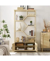 Stylish Rattan Bookshelf with 7 Shelves and Storage Cabinet