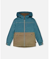 Deux par Big Boys Colorblock Mid-Season Jacket Neutral Blue And Taupe