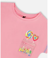 Deux par Big Girls Organic Cotton Tee With Print And Knot Candy Pink