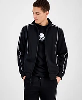 Karl Lagerfeld Paris Men's Relaxed-Fit Contrast Piping Full-Zip Fleece Scuba Track Jacket