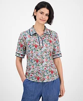 Nautica Jeans Women's Floral-Print Polo Shirt