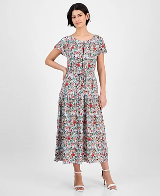 Nautica Jeans Women's Floral-Print Flutter-Sleeve Maxi Dress