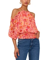 Sam & Jess Petite Cold-Shoulder Smocked-Hem Blouse