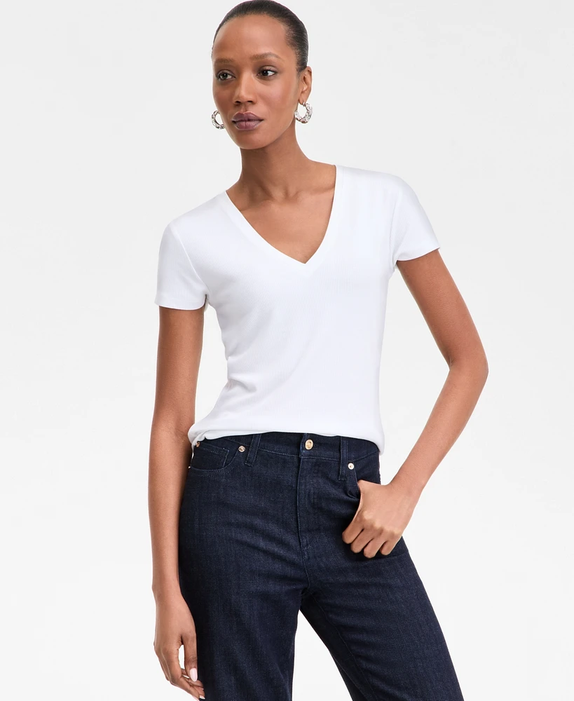 I.n.c. International Concepts Women's Drapy Ribbed V-Neck Top, Exclusively at Macy's