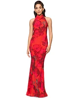 Betsy & Adam Women's Floral-Print Halter Gown