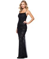 Betsy & Adam Women's Sequined Lace Ruched Gown