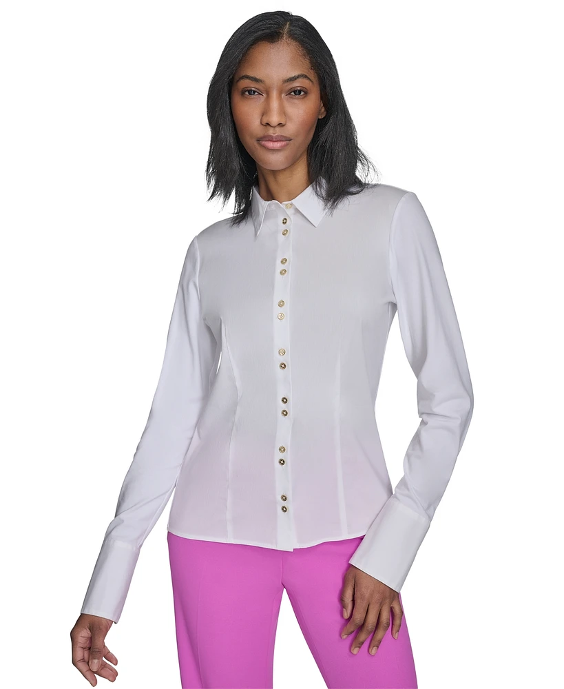 Halson Women's Mixed-Media Collared Button-Front Blouse
