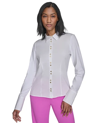 Halson Women's Mixed-Media Collared Button-Front Blouse