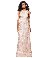 Betsy & Adam Women's Sequined Soutache Halter Gown