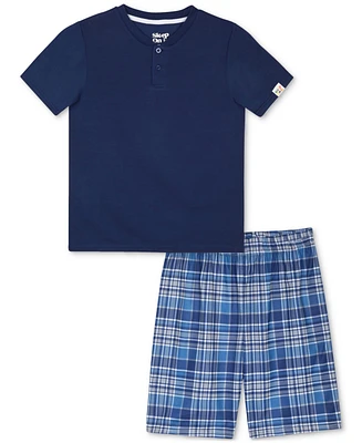 Max & Olivia Big Boys Solid Shirt Plaid Shorts Pajama Set