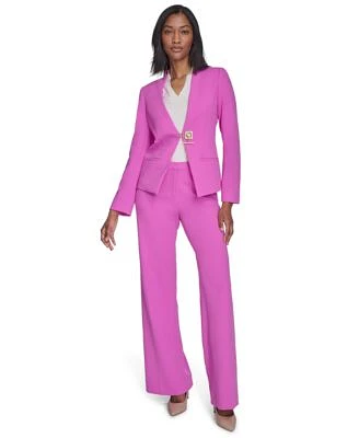 Halston Womens Collarless Toggle Chain Blazer Flare Leg Pants