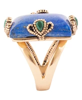 Barse Prismatic Blue Lapis and Malachite Golden Square Ring