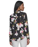 Halston Women's Floral Collared Patch-Pocket Shirt