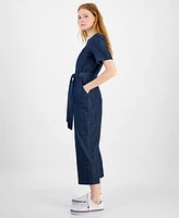 Tommy Hilfiger Women's Denim Zip-Front Belted Jumpsuit