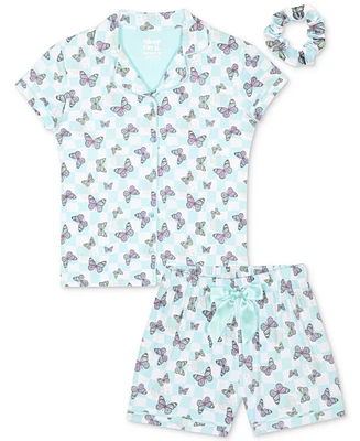 Max & Olivia Little Big Girls Butterfly-Print Short Coat Pajamas, 3 Piece Set