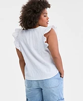 On 34th Trendy Plus Seersucker Flutter-Sleeve Top, Exclusively at Macy's