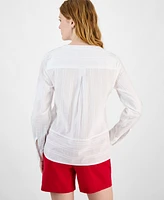 Tommy Hilfiger Women's Clip-Dot Stripe Split-Neck Top