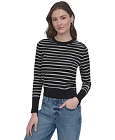 Dkny Jeans Petite Striped Crewneck Sweater