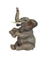 2-pc Set" Fc Design 7.75"H Sitting Elephant with Tusk Figurine Statue Ornament Home Room Office Decor and Perfect Ideas for Housewarming, Holidays an