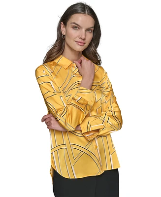 Karl Lagerfeld Paris Petite Printed Button-Front Shirt