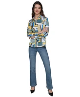 Karl Lagerfeld Paris Women's Satin Button-Front Printed Shirt