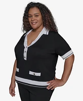 Karl Lagerfeld Paris Plus Short-Sleeve Polo Sweater