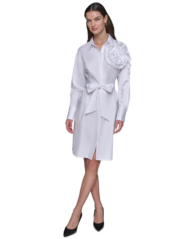 Karl Lagerfeld Paris Women's Ruffled Tie-Waist Cotton Shirtdress