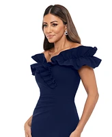 Xscape Petite Ruffled Off-The-Shoulder Gown