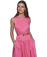 Karl Lagerfeld Paris Women's Belted Sleeveless Cotton Dress