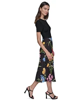 Karl Lagerfeld Paris Women's Mixed-Media Short-Sleeve Midi Dress