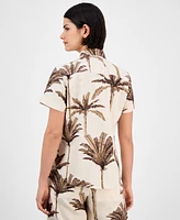 Nautica Jeans Women's Palm-Print Linen-Blend Camp Shirt