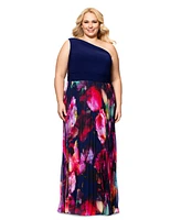 Xscape Plus One-Shoulder Pleated Gown