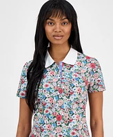 Nautica Jeans Women's Floral-Print Polo Shirt