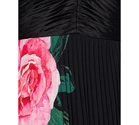 Xscape Women's Floral-Print Pleated Halter Gown