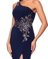 Xscape Women's Applique One-Shoulder Gown