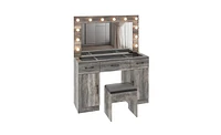 Vanity Desk Set with Large Lighted Mirror and Power Outlet for Convenient Makeup and Grooming