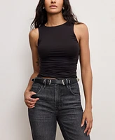 Good American Women's Crewneck Ruched-Front Stretch Top