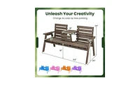 Wooden Bench with Foldable Middle Table for Outdoor Seating and Dining