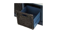 Rustic Storage Bench with 3 Removable Classic Rattan Basket , Entryway Bench Storage Bench with Removable Cushion