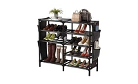 Shoe Rack with Pockets, 5-Tier Shoe Boots Organizer Freestanding Shoe Shelf for Entryway Bedroom,Clearance