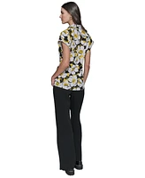 Karl Lagerfeld Paris Women's Printed Asymmetrical Button-Front Top