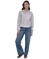 Dkny Jeans Women's Cotton Poplin Cropped Shirt - Whb